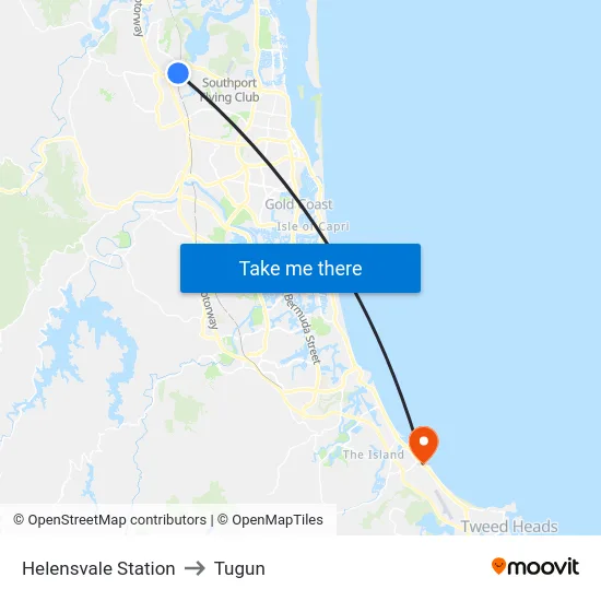 Helensvale Station to Tugun map
