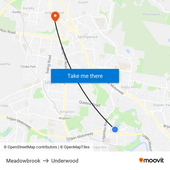 Meadowbrook to Underwood map