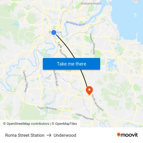 Roma Street Station to Underwood map