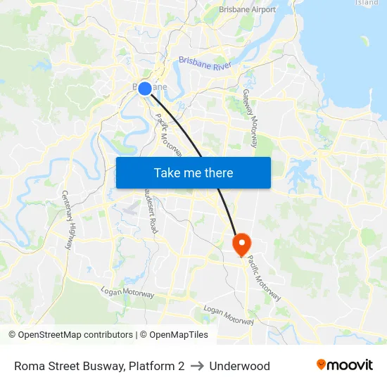 Roma Street Busway, Platform 2 to Underwood map