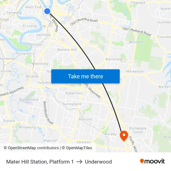 Mater Hill Station, Platform 1 to Underwood map