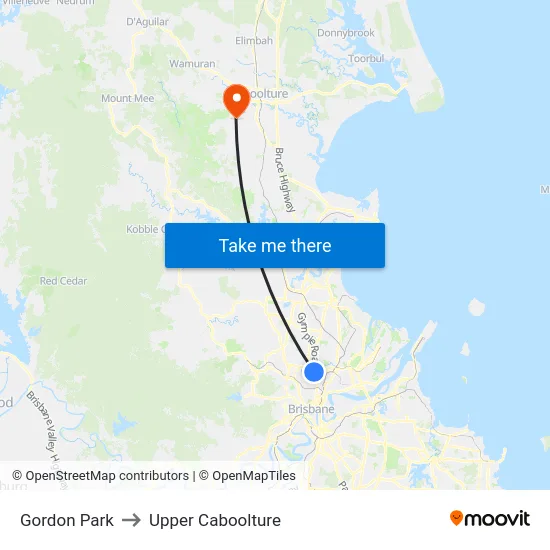 Gordon Park to Upper Caboolture map