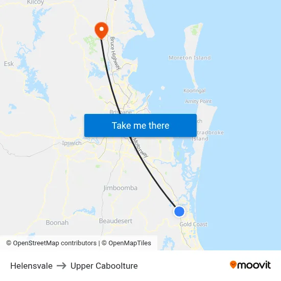 Helensvale to Upper Caboolture map