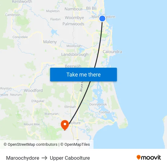 Maroochydore to Upper Caboolture map
