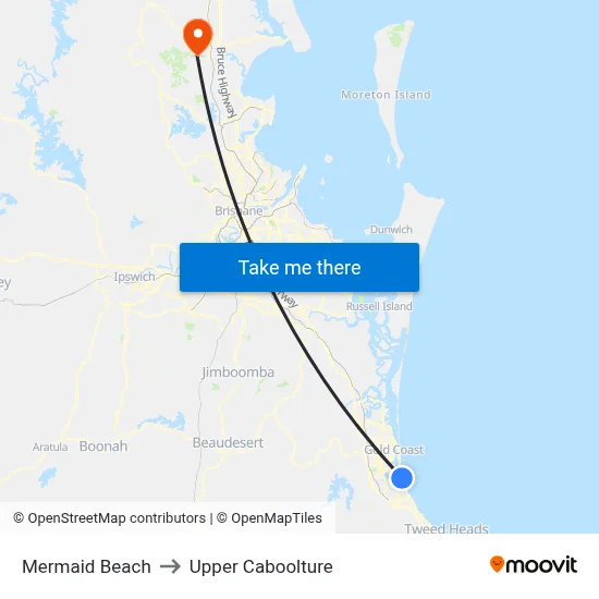 Mermaid Beach to Upper Caboolture map