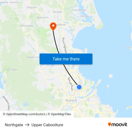 Northgate to Upper Caboolture map