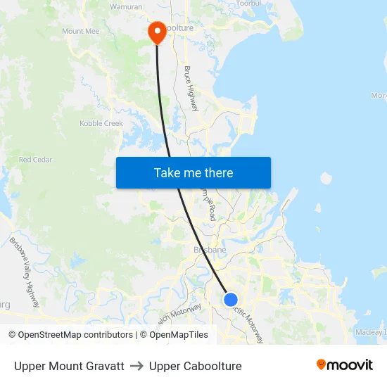 Upper Mount Gravatt to Upper Caboolture map