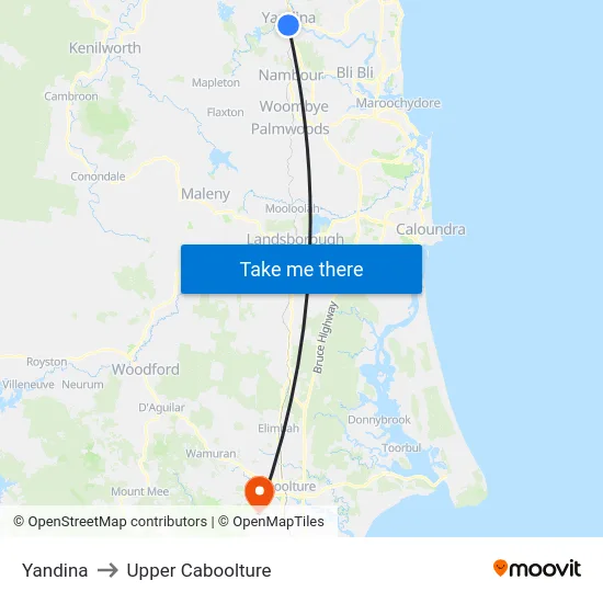Yandina to Upper Caboolture map