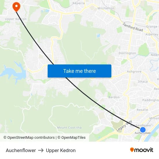 Auchenflower to Upper Kedron map