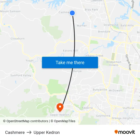 Cashmere to Upper Kedron map