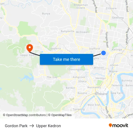 Gordon Park to Upper Kedron map