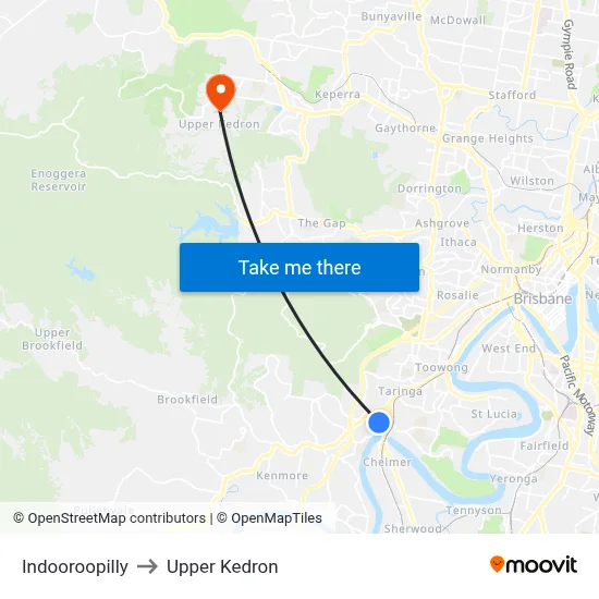 Indooroopilly to Upper Kedron map