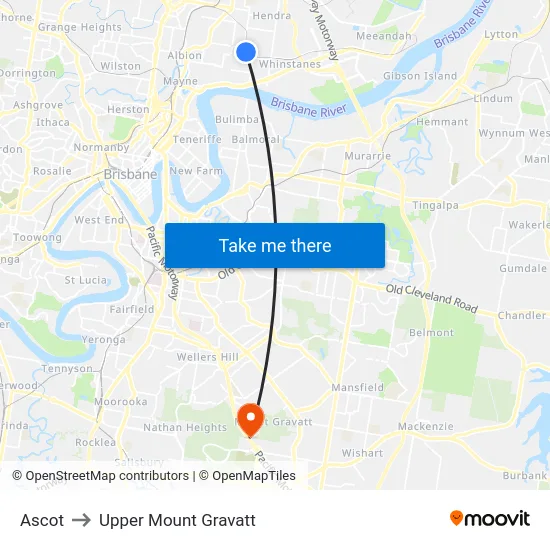 Ascot to Upper Mount Gravatt map