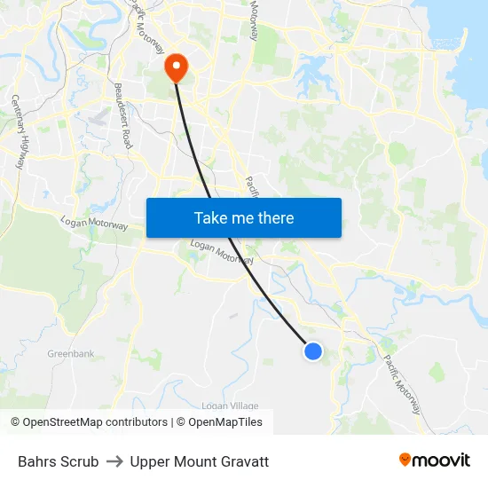 Bahrs Scrub to Upper Mount Gravatt map