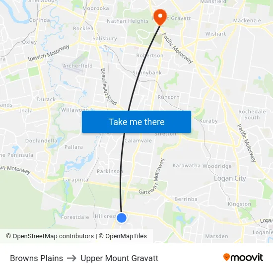 Browns Plains to Upper Mount Gravatt map