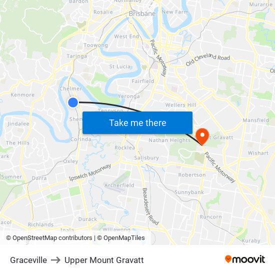 Graceville to Upper Mount Gravatt map