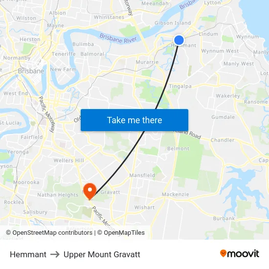 Hemmant to Upper Mount Gravatt map