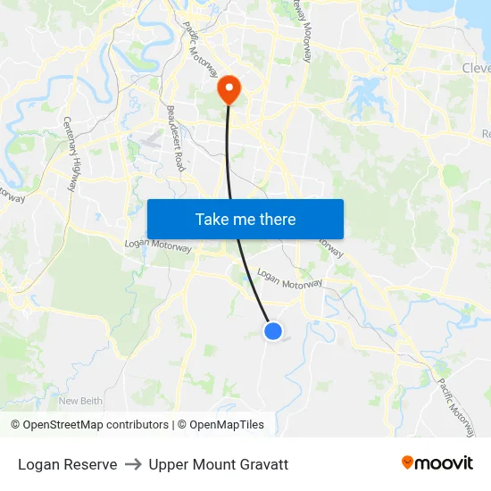 Logan Reserve to Upper Mount Gravatt map