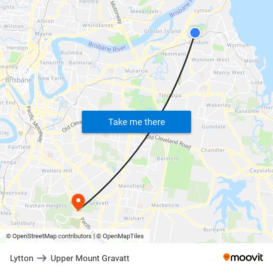 Lytton to Upper Mount Gravatt map