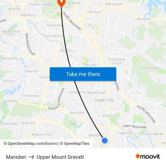 Marsden to Upper Mount Gravatt map
