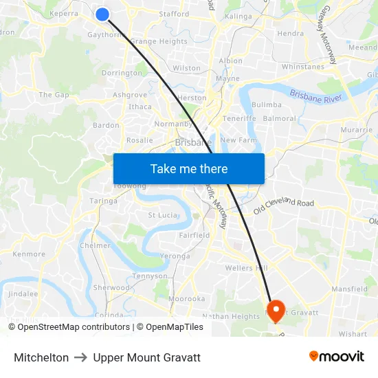 Mitchelton to Upper Mount Gravatt map