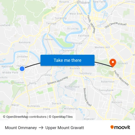 Mount Ommaney to Upper Mount Gravatt map