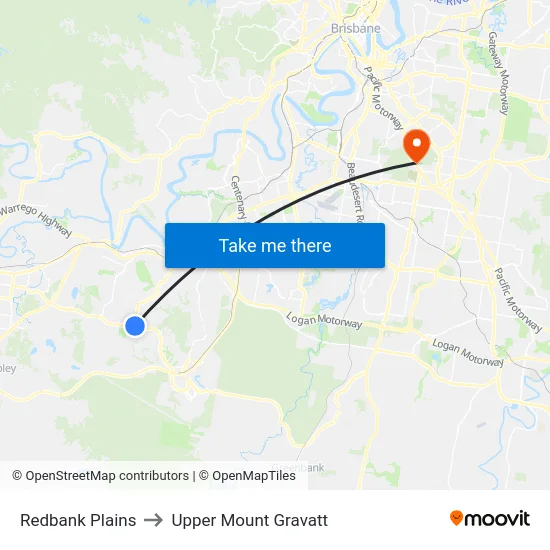 Redbank Plains to Upper Mount Gravatt map