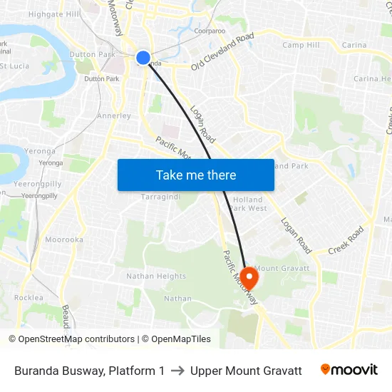 Buranda Busway, Platform 1 to Upper Mount Gravatt map