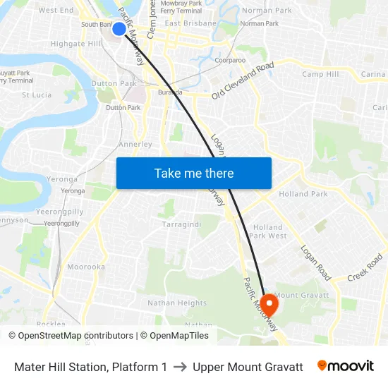 Mater Hill Station, Platform 1 to Upper Mount Gravatt map