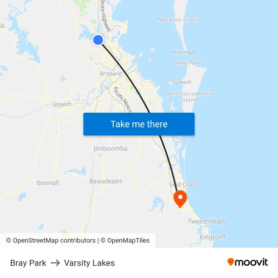 Bray Park to Varsity Lakes map