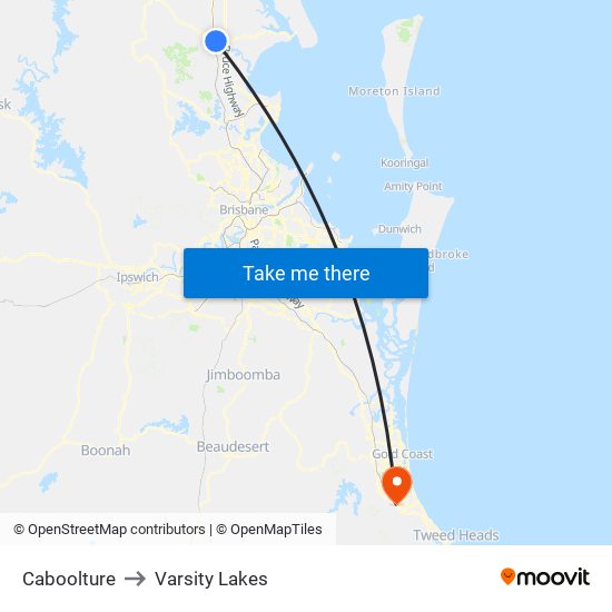 Caboolture to Varsity Lakes map