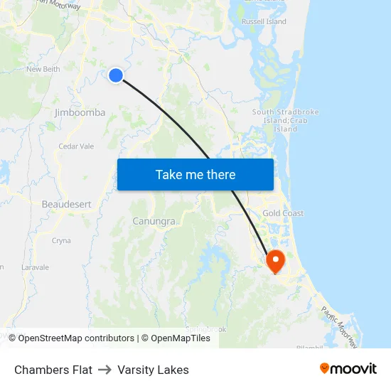 Chambers Flat to Varsity Lakes map