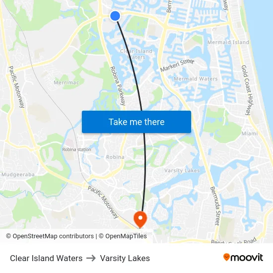 Clear Island Waters to Varsity Lakes map