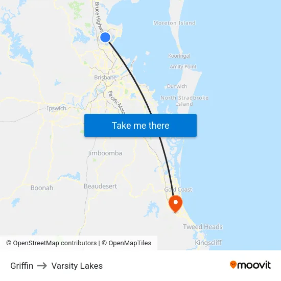 Griffin to Varsity Lakes map