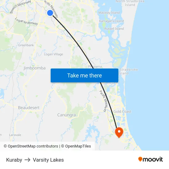 Kuraby to Varsity Lakes map