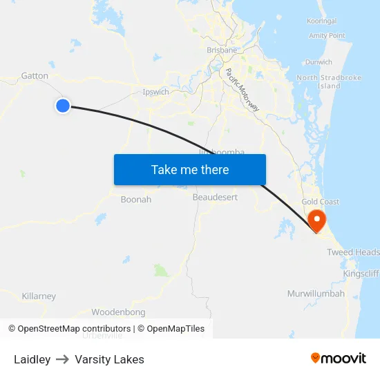 Laidley to Varsity Lakes map