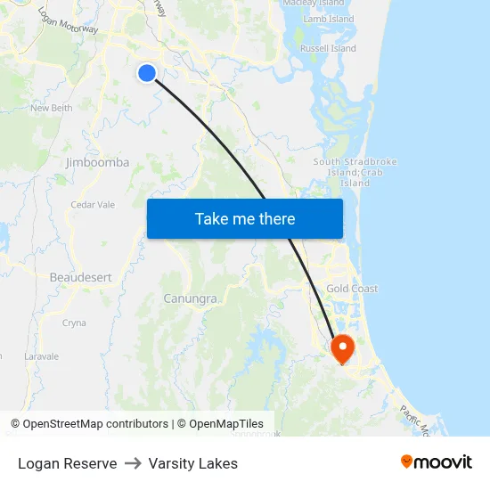 Logan Reserve to Varsity Lakes map