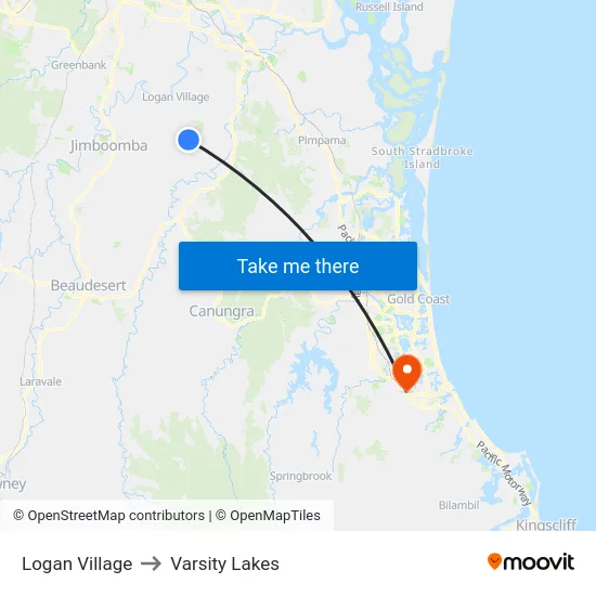 Logan Village to Varsity Lakes map