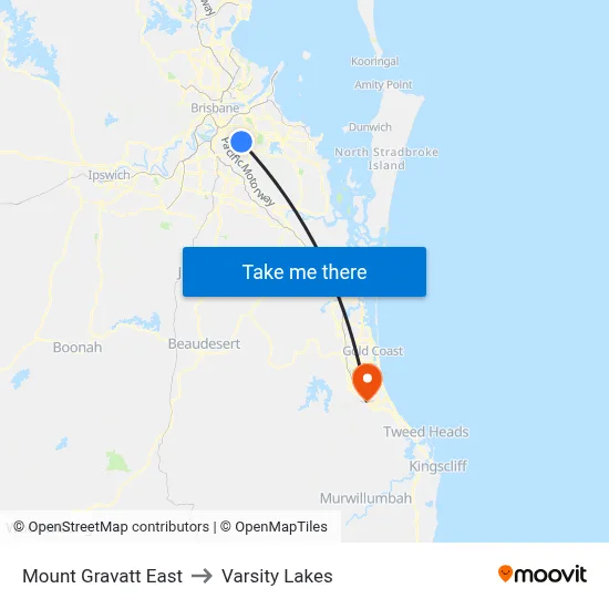 Mount Gravatt East to Varsity Lakes map