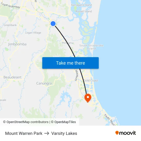 Mount Warren Park to Varsity Lakes map