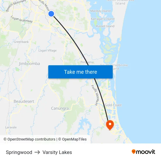 Springwood to Varsity Lakes map