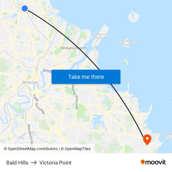 Bald Hills to Victoria Point map