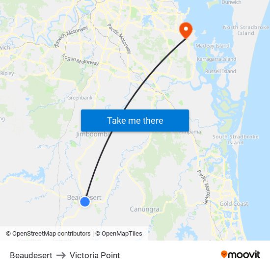 Beaudesert to Victoria Point map