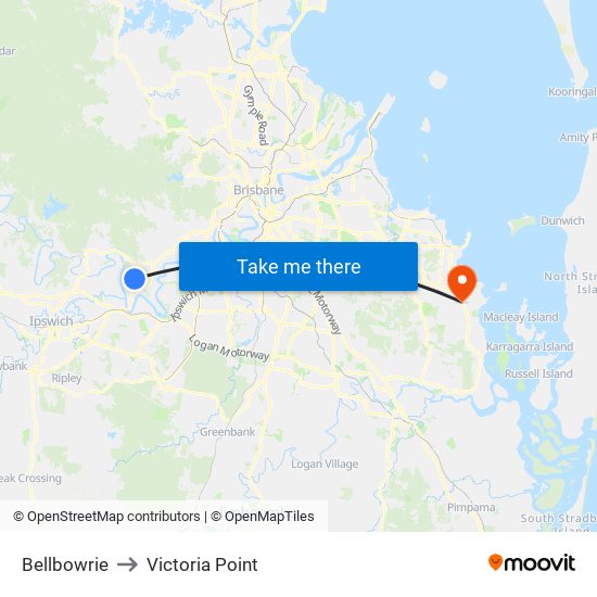 Bellbowrie to Victoria Point map