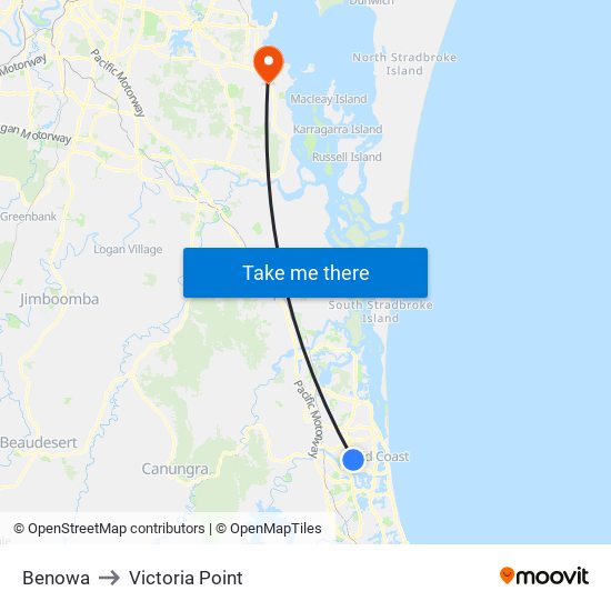Benowa to Victoria Point map