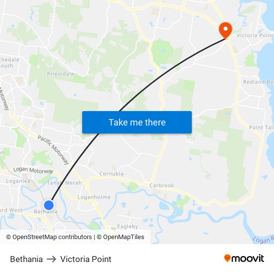 Bethania to Victoria Point map