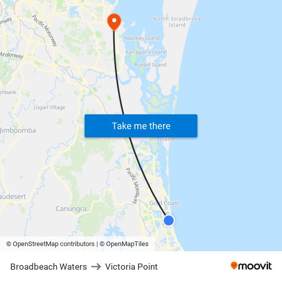 Broadbeach Waters to Victoria Point map