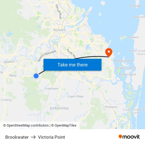 Brookwater to Victoria Point map