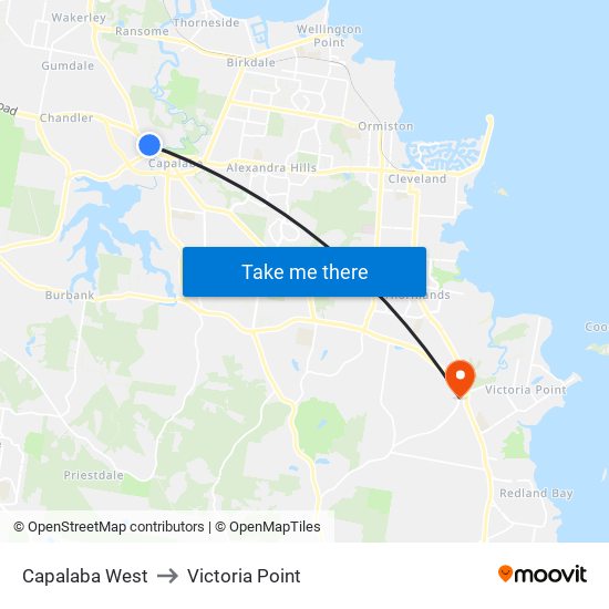 Capalaba West to Victoria Point map