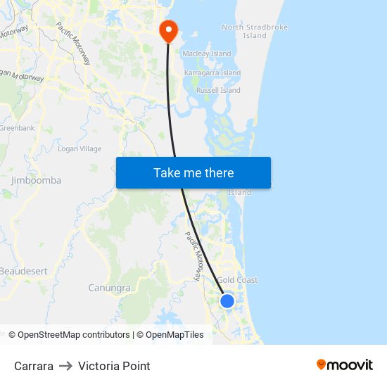 Carrara to Victoria Point map